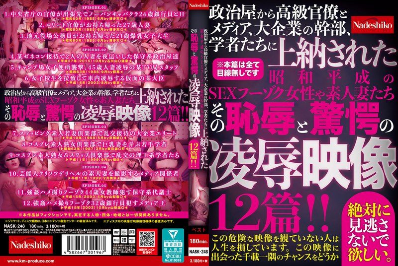 【nask00248】政治屋から高級官僚とメディア、大企業の幹部、学者たちに上納された昭和平成のSEXフーゾク女性や素人妻たち その恥辱と驚愕の凌●映像12篇！！